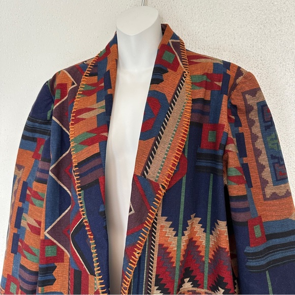 Rhonda Stark Vintage 80s 90s tapestry Indian blanked Aztec blazer jacket coat - Picture 6 of 13